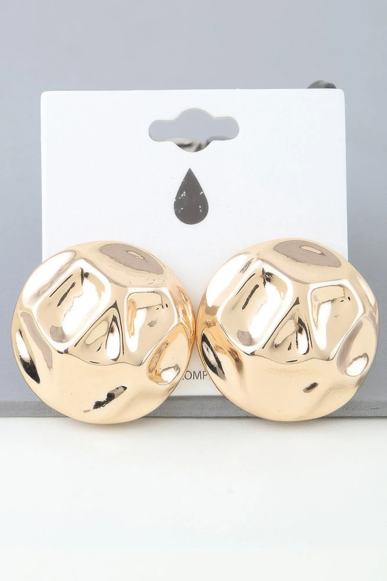 Shiny Gold Tone Hammered Dome Earrings
