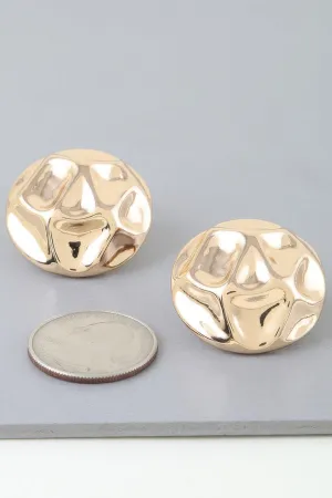Shiny Gold Tone Hammered Dome Earrings