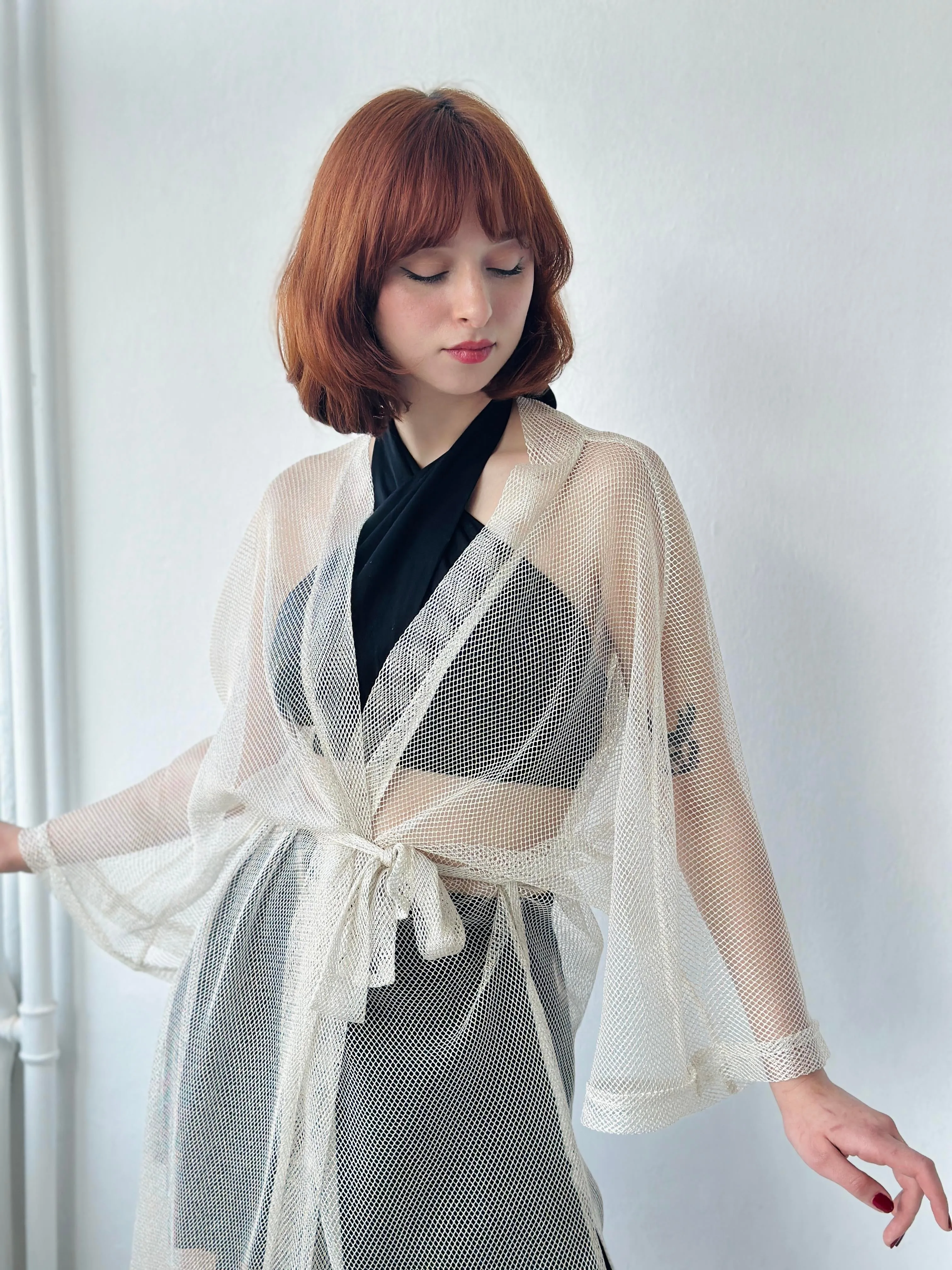 Shiny Mesh Long Kimono