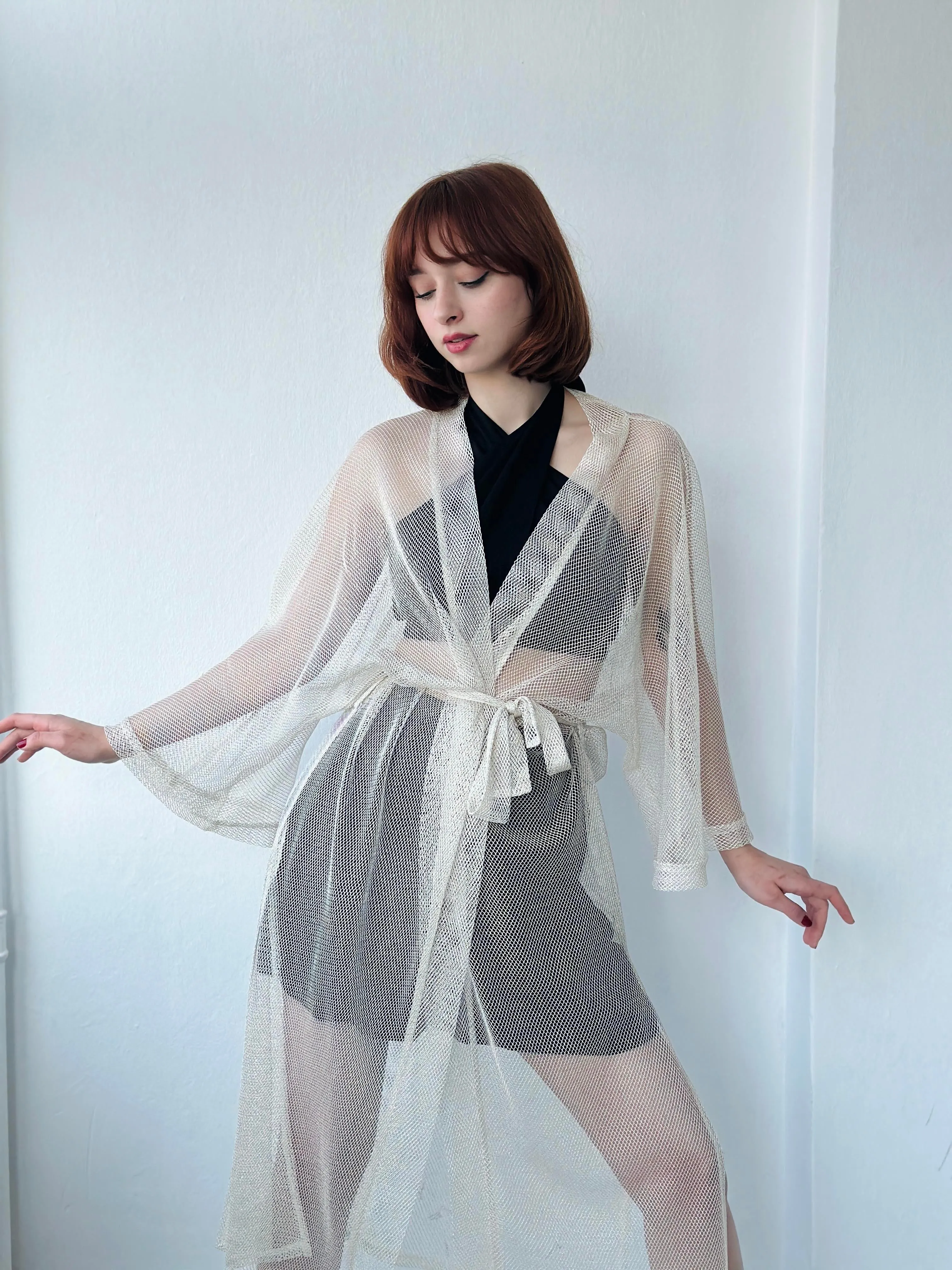 Shiny Mesh Long Kimono