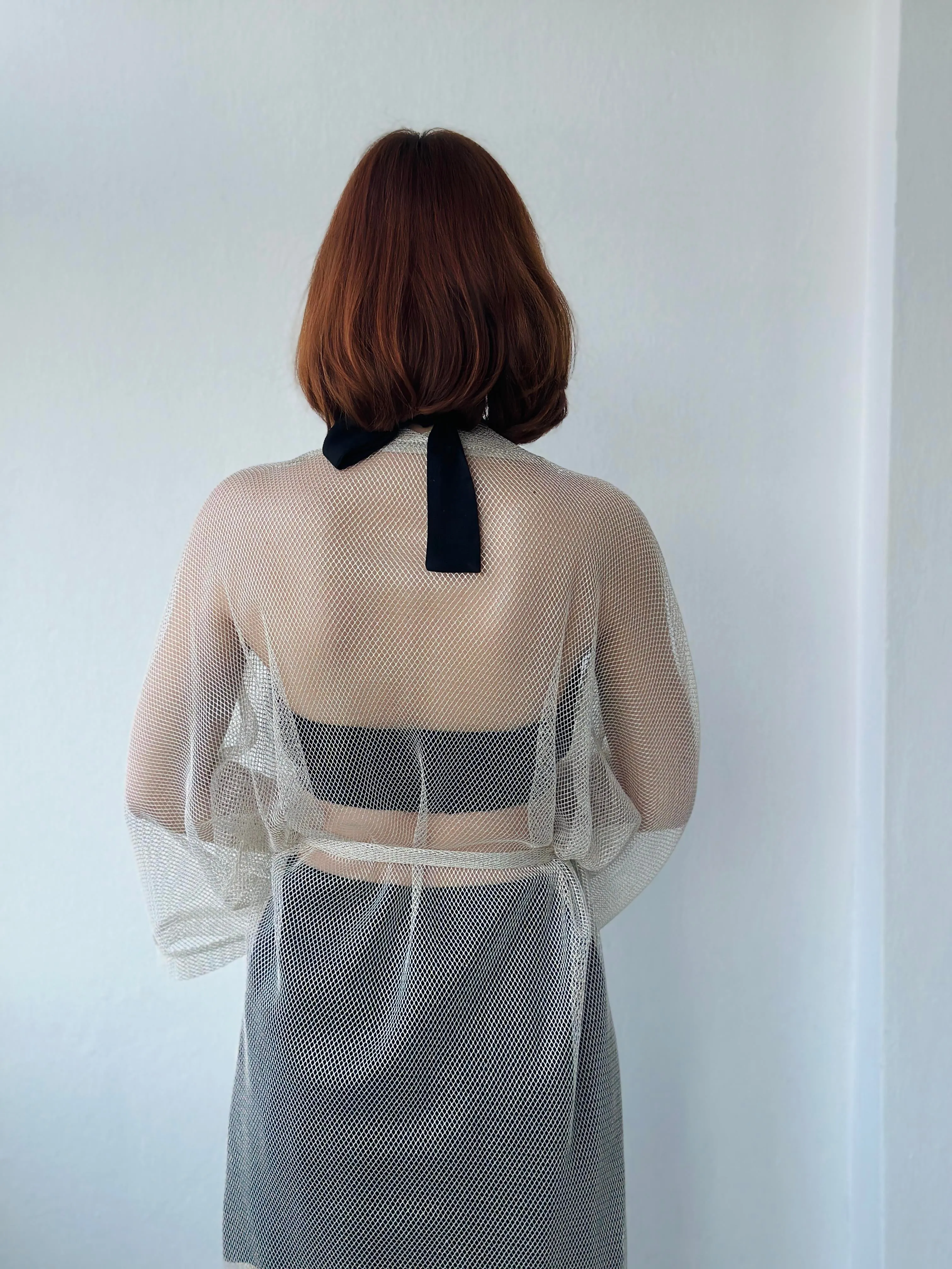 Shiny Mesh Long Kimono
