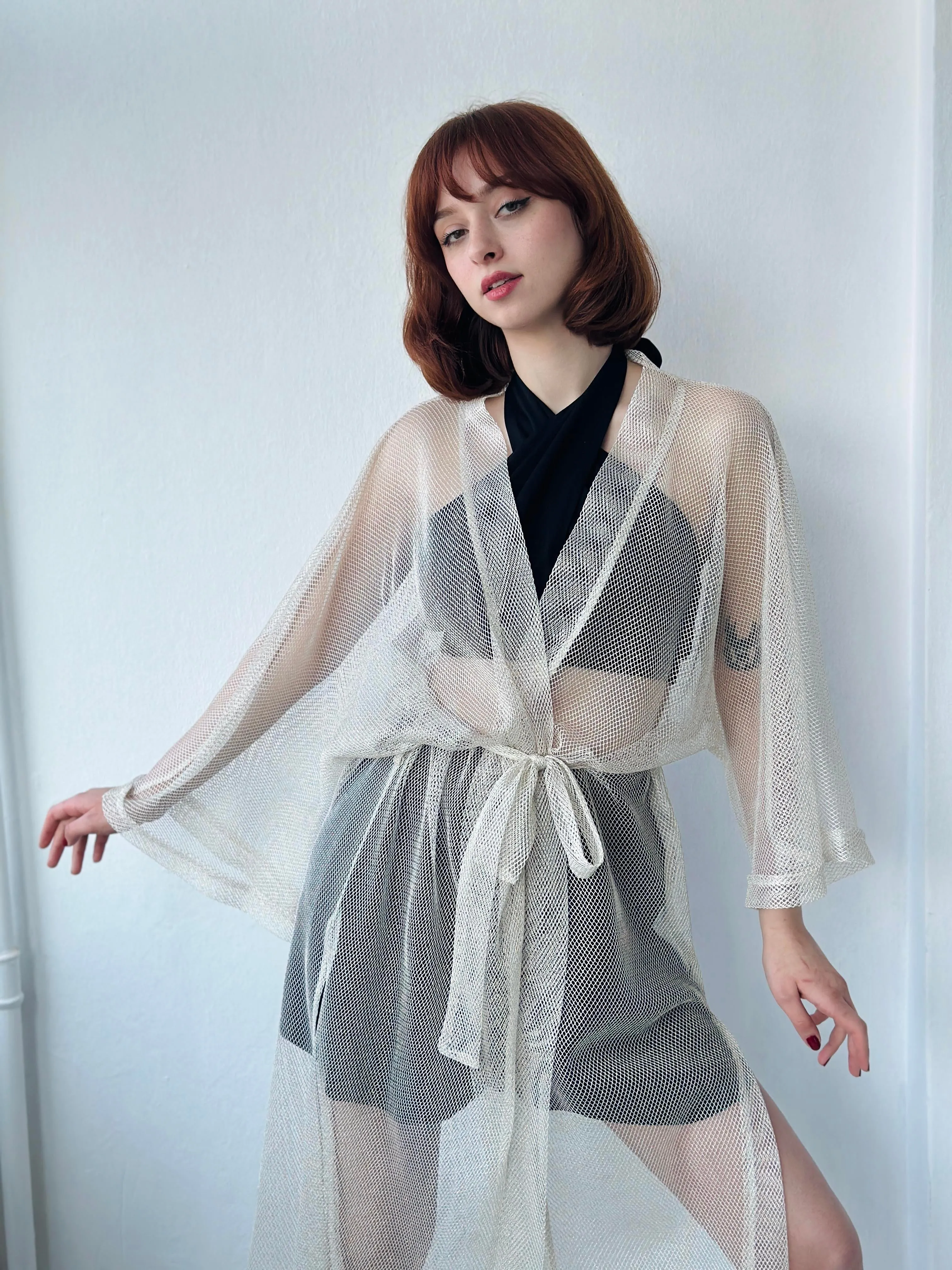 Shiny Mesh Long Kimono