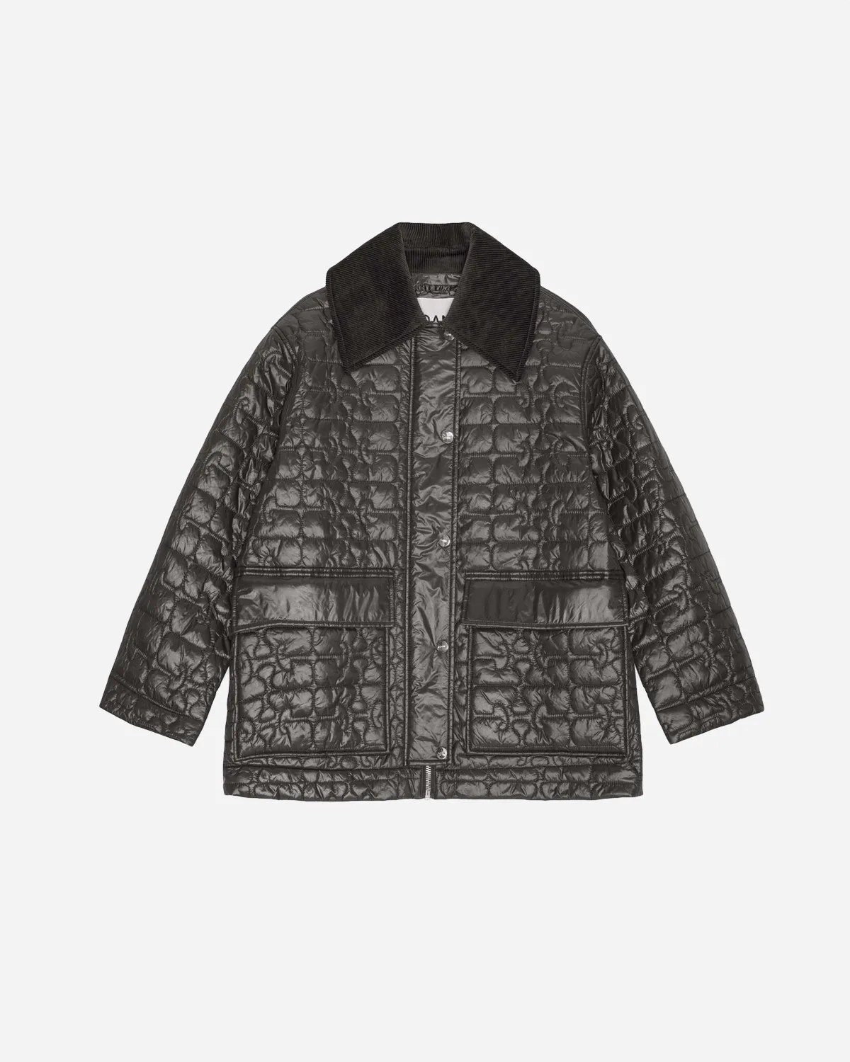 Shiny Quilt Midi Jacket - Phantom