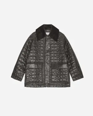 Shiny Quilt Midi Jacket - Phantom