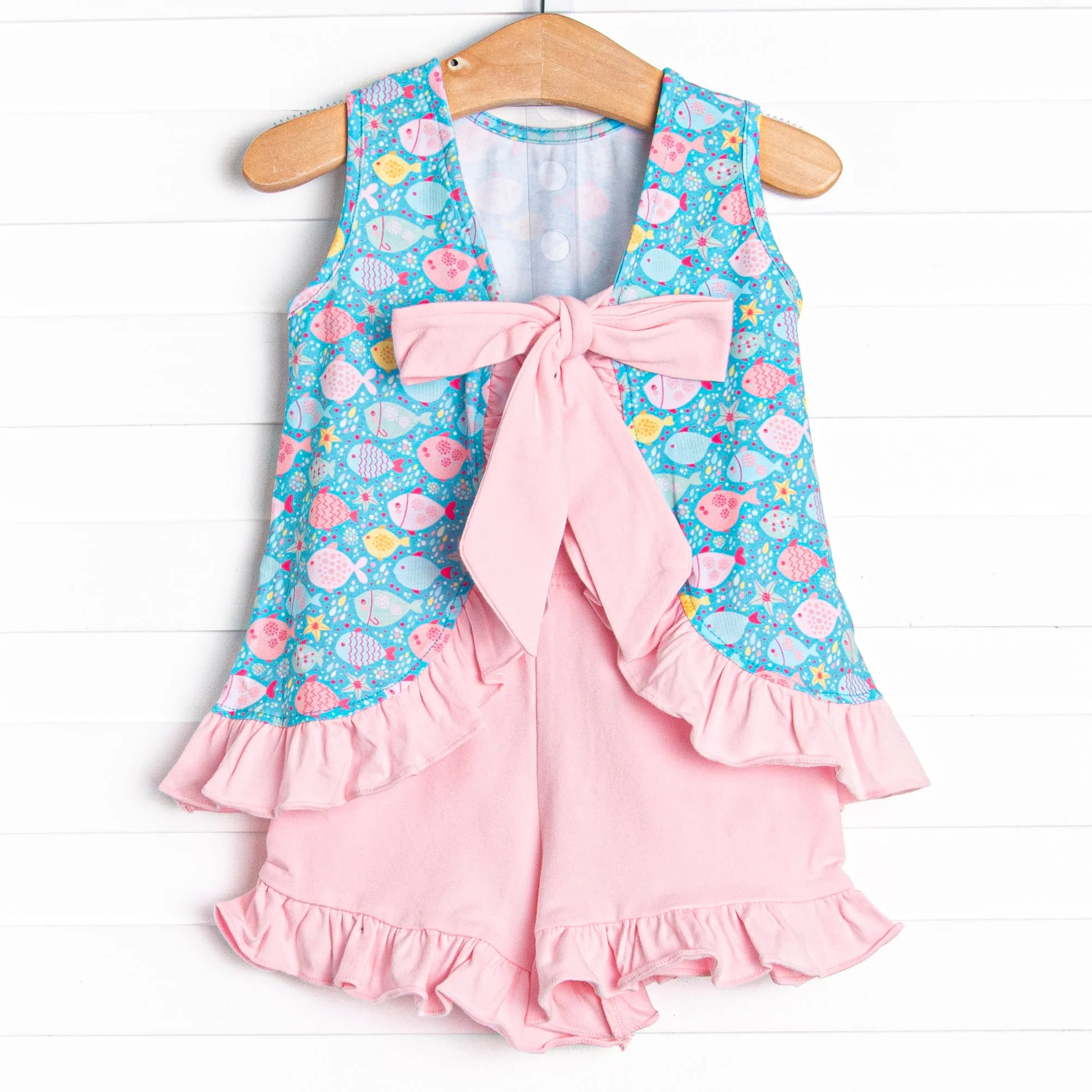 Shiny Scales Ruffle Short Set, Blue