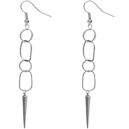 Silver Circular Connect Spike Drop Earrings