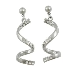 Silver Crystal Drop Curl Dangling Pierced Earring - REC826A