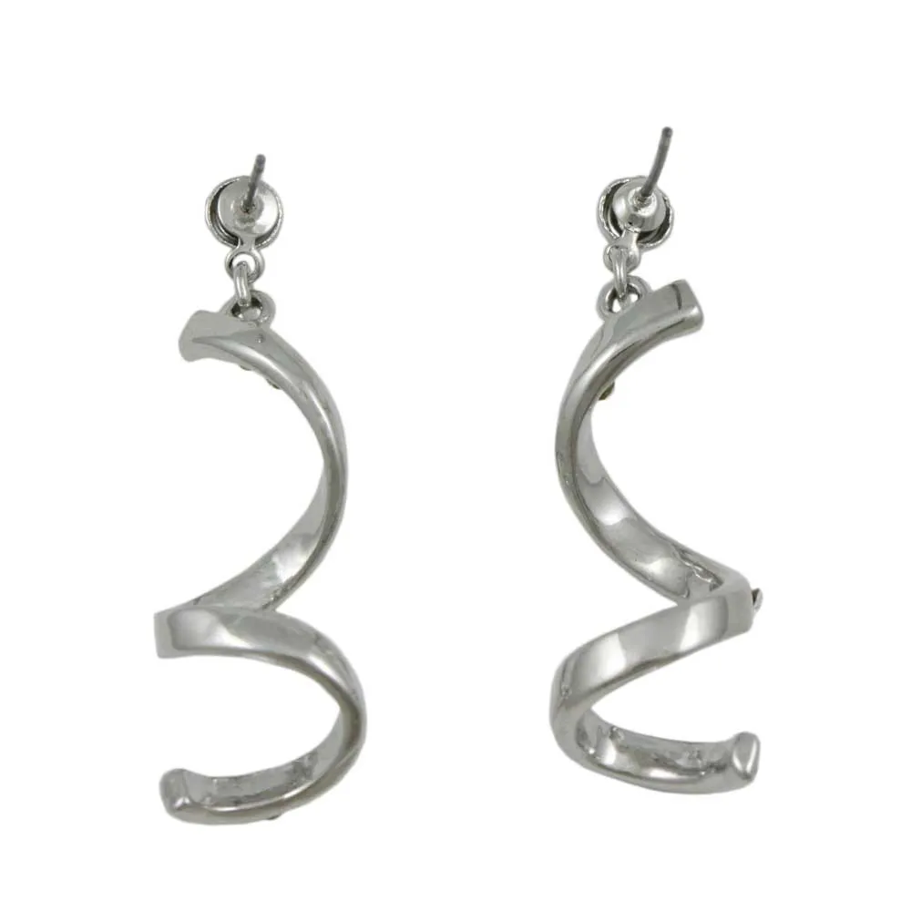 Silver Crystal Drop Curl Dangling Pierced Earring - REC826A