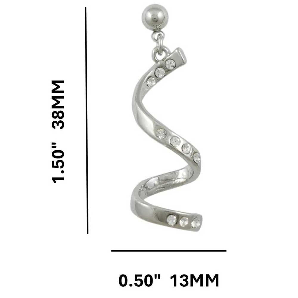 Silver Crystal Drop Curl Dangling Pierced Earring - REC826A