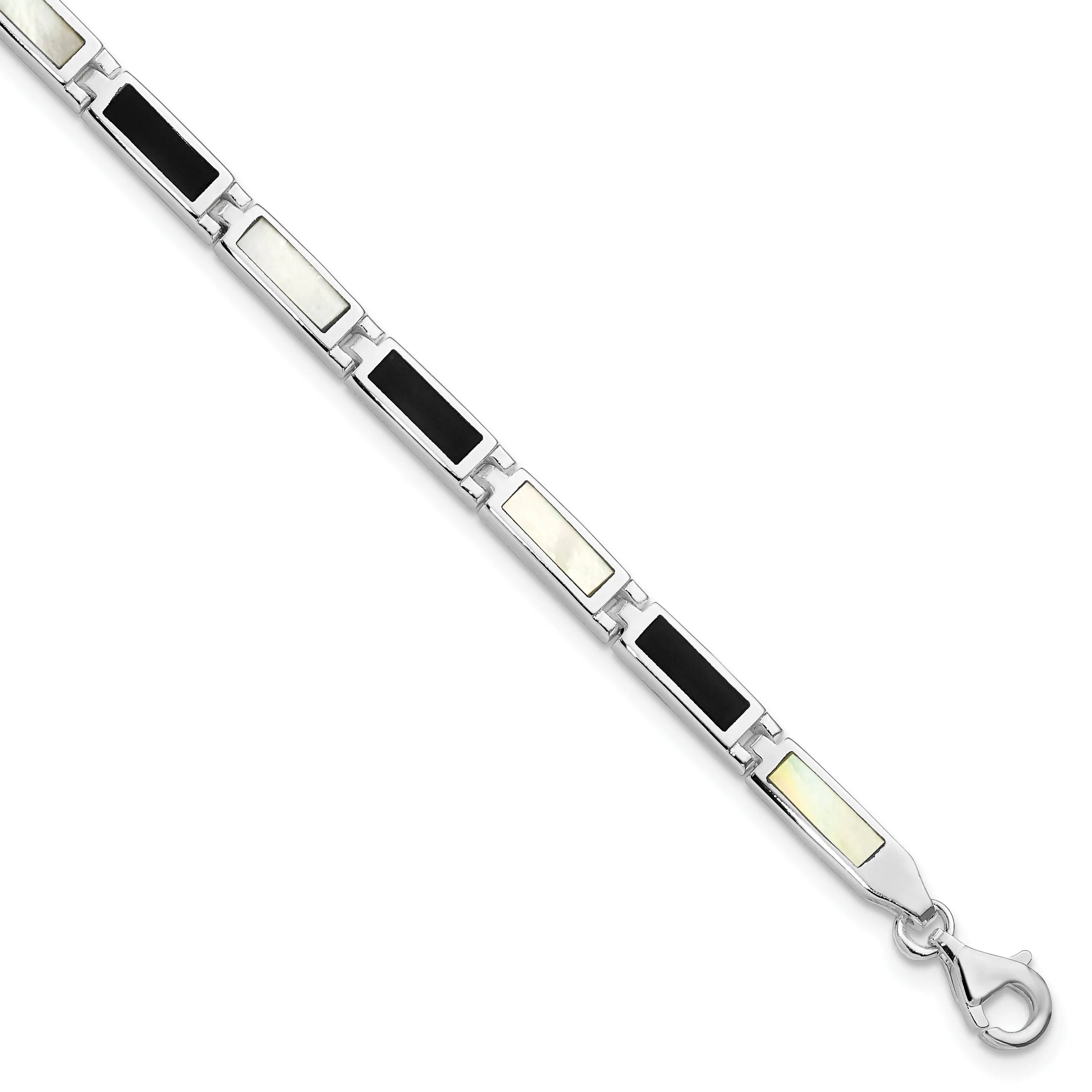 Silver Fancy Onyx Mother Of Pearl Bracelet