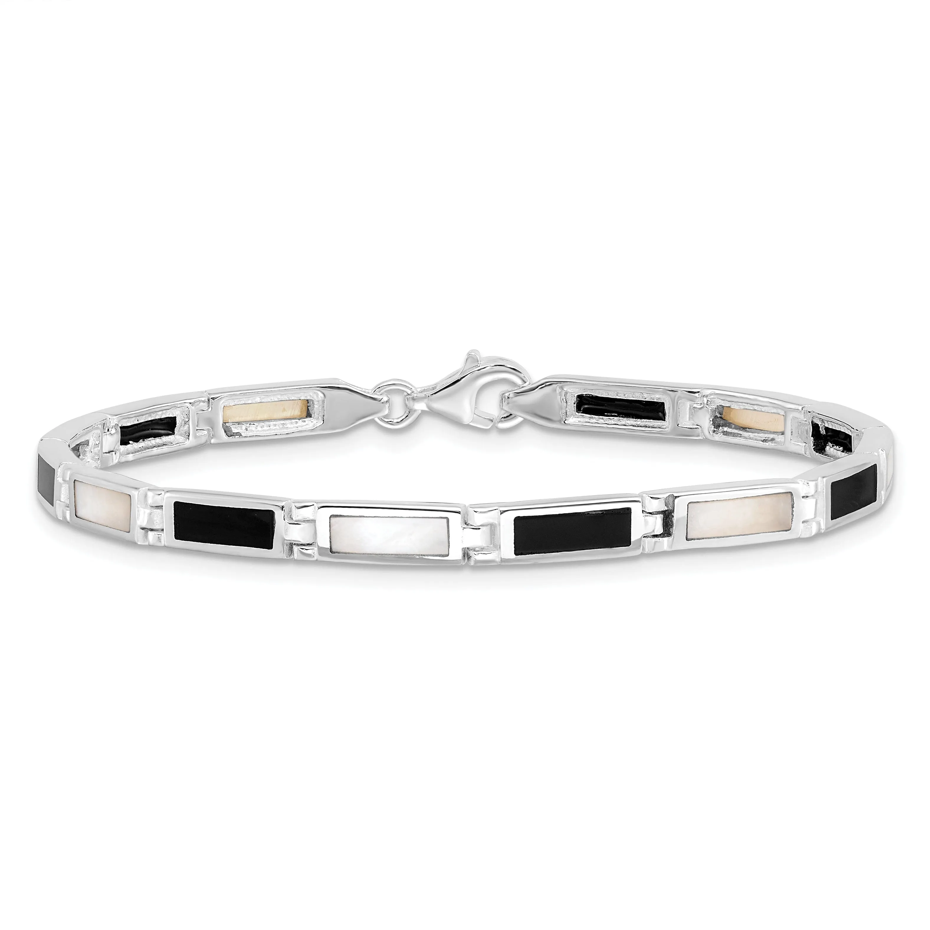 Silver Fancy Onyx Mother Of Pearl Bracelet