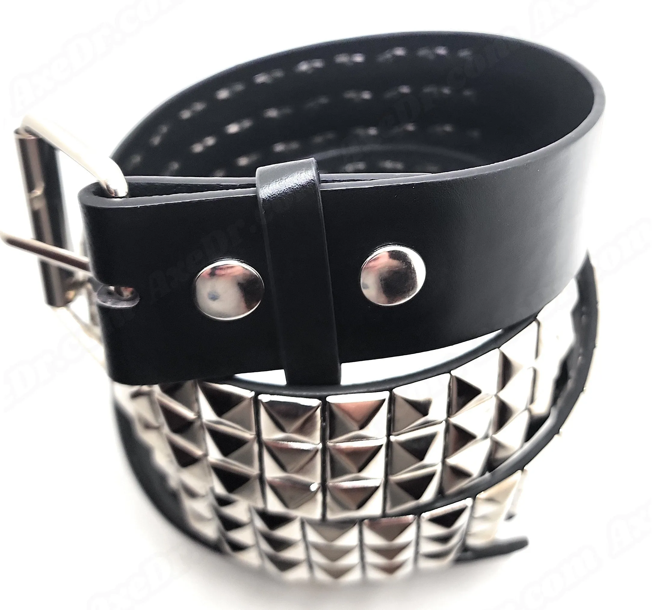 Silver on Black Pyramid Studded Belt Buckle-Friendly