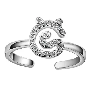 Silver Plated Ring with CZ Cat Adjustable Ring