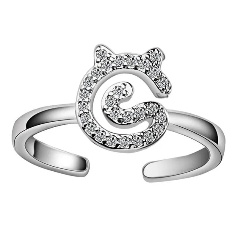Silver Plated Ring with CZ Cat Adjustable Ring