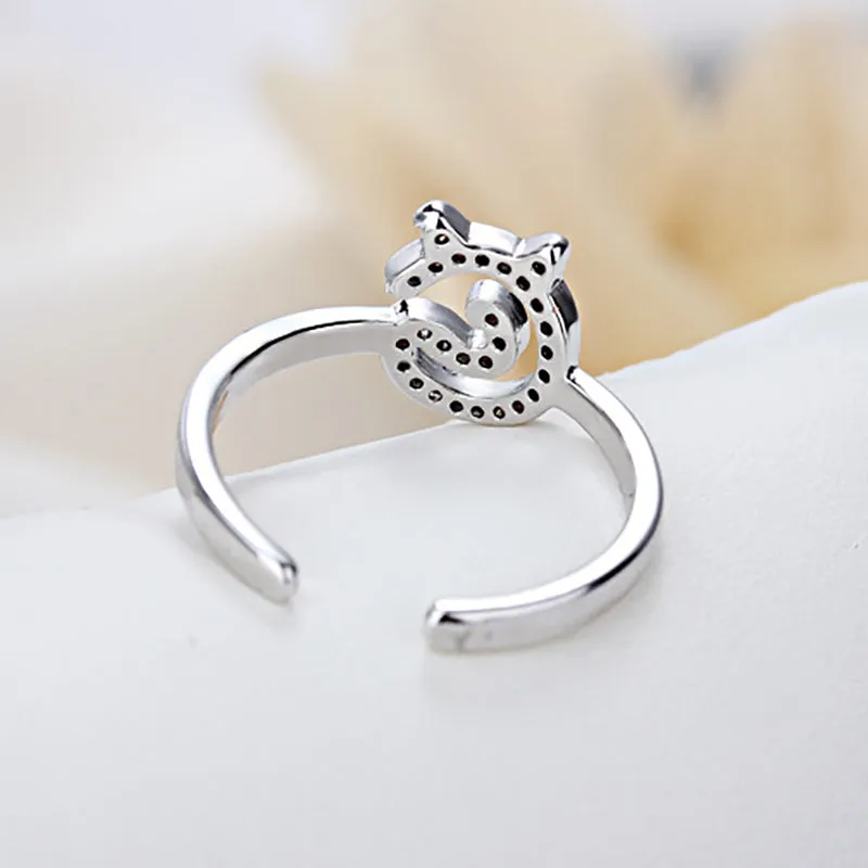 Silver Plated Ring with CZ Cat Adjustable Ring