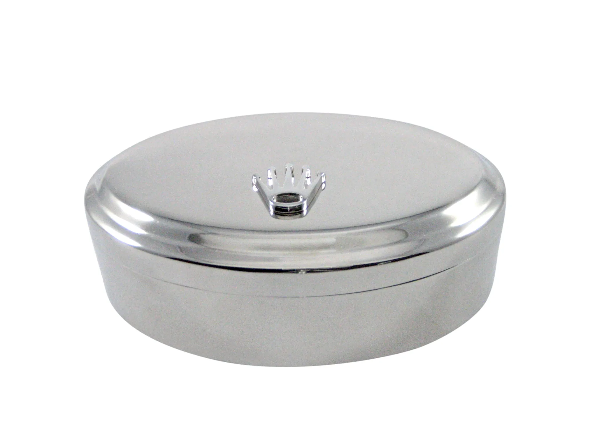 Silver Toned Pointy Crown Pendant Oval Trinket Jewelry Box