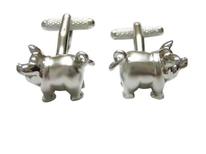 Silver Toned Shiny Detailed Pig Cufflinks