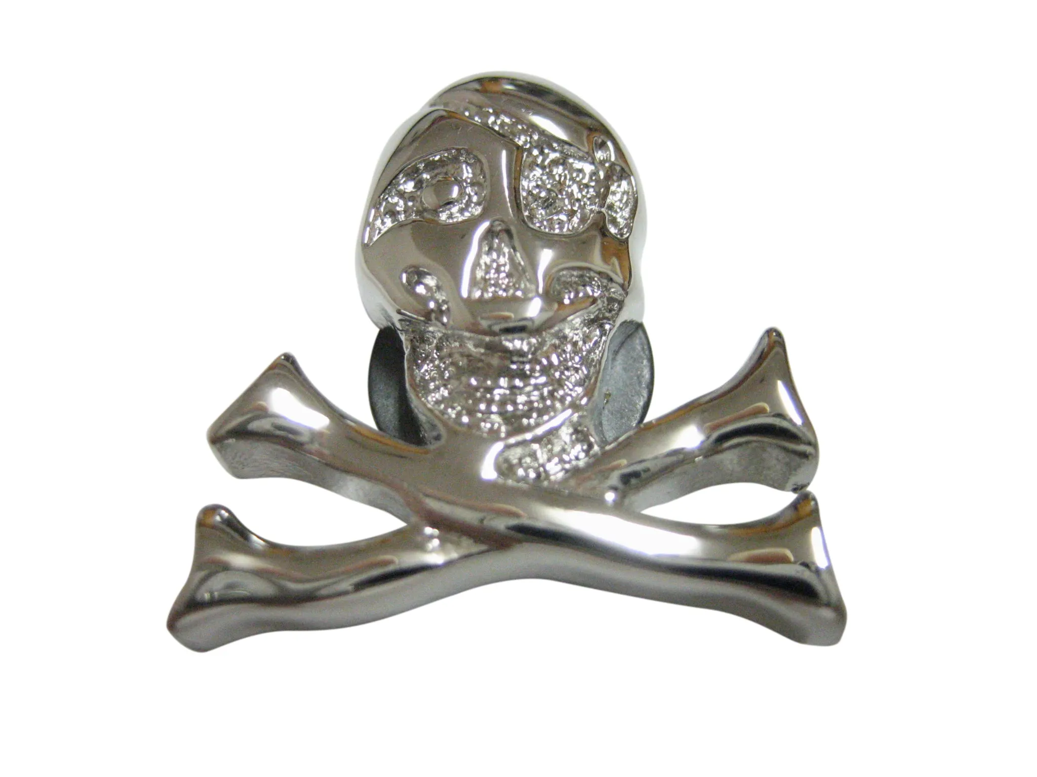Silver Toned Shiny Skull Cross Bones Pendant Magnet