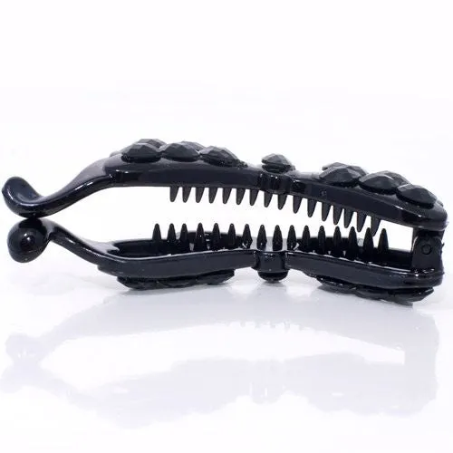 Small Black Banana Clip with Studded Design