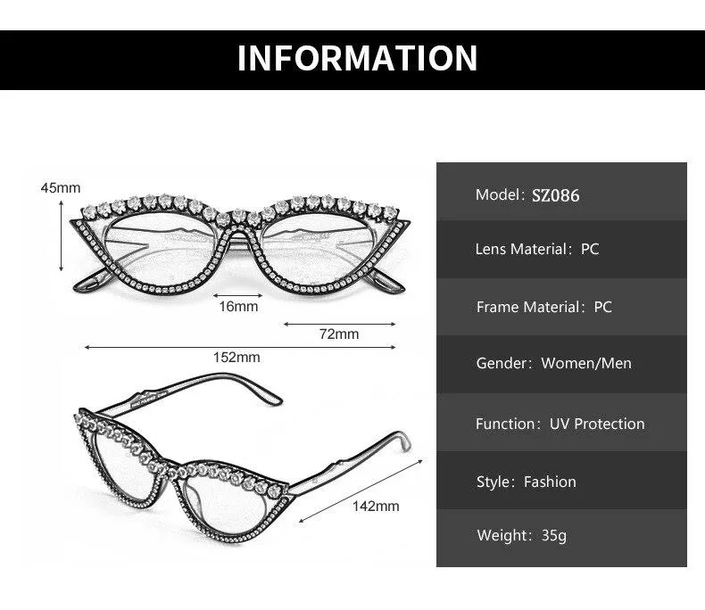 Small Cat Eye Diamond Fashion Rhinestone Sun Glasses