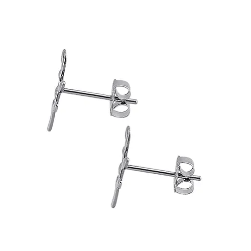 Solid 14K White Gold Trendy Branch Stud Earrings
