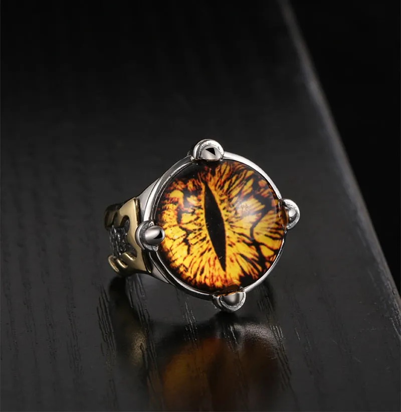 Solid 925 Silver Adjustable All Seeing Eye Vintage Yellow Cubic Zirconia Ring
