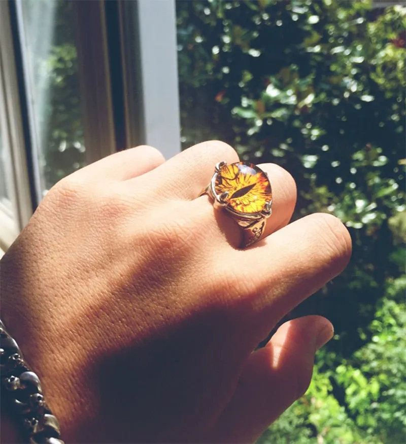 Solid 925 Silver Adjustable All Seeing Eye Vintage Yellow Cubic Zirconia Ring