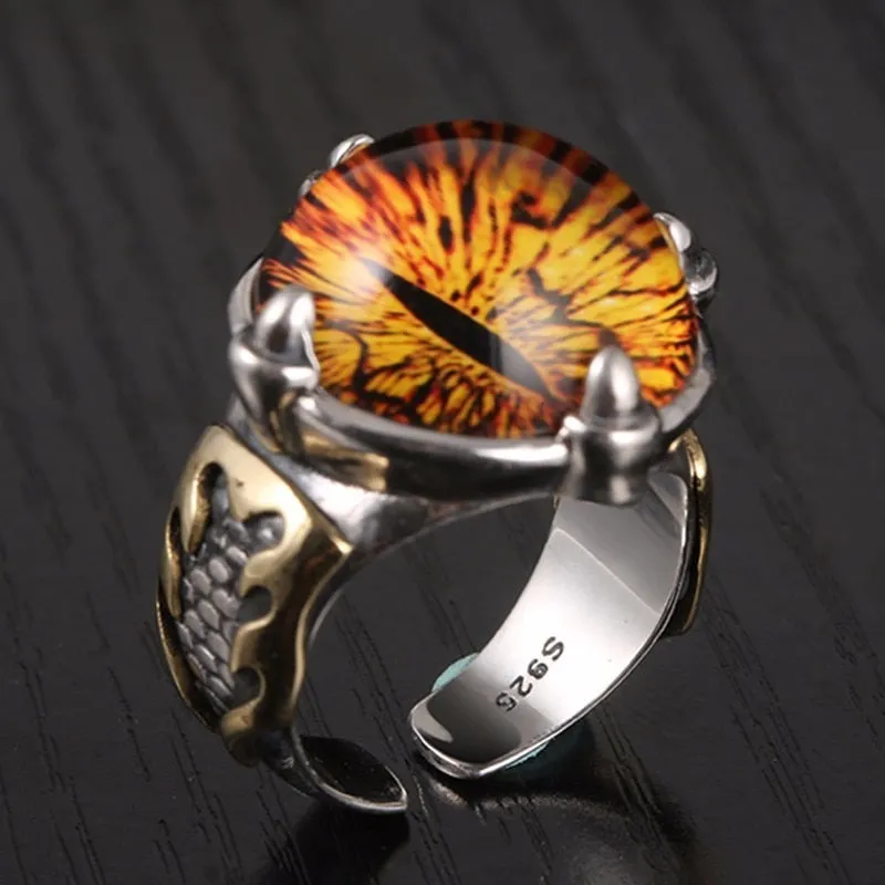 Solid 925 Silver Adjustable All Seeing Eye Vintage Yellow Cubic Zirconia Ring