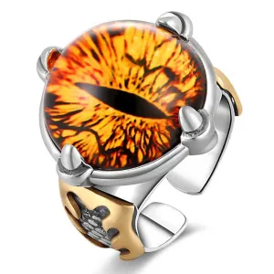 Solid 925 Silver Adjustable All Seeing Eye Vintage Yellow Cubic Zirconia Ring