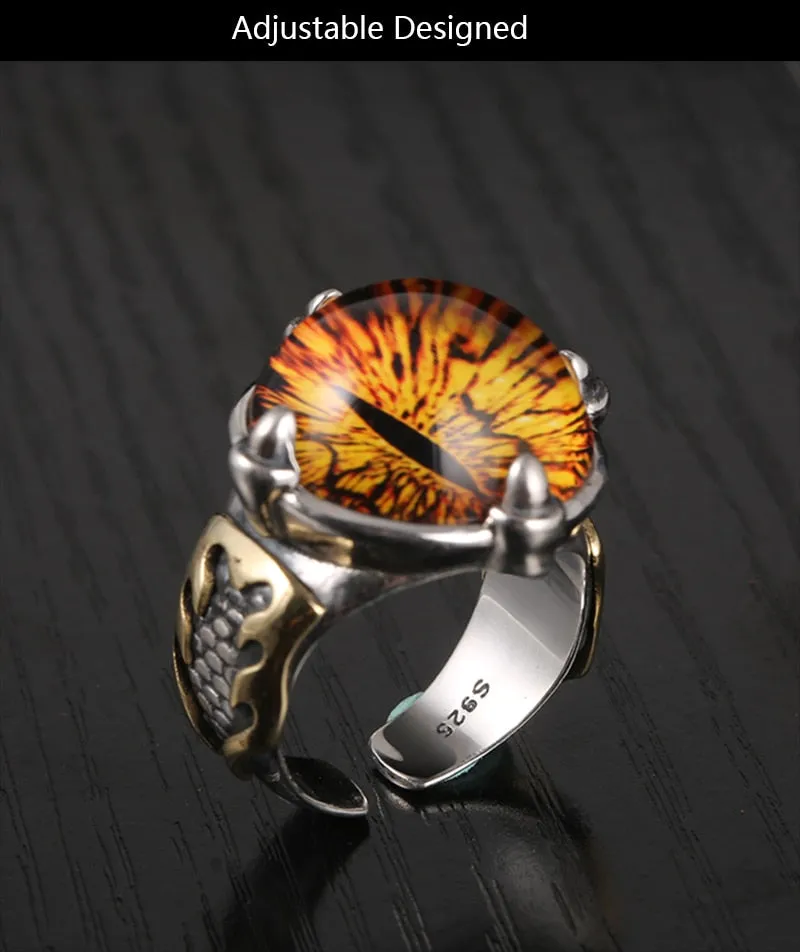 Solid 925 Silver Adjustable All Seeing Eye Vintage Yellow Cubic Zirconia Ring