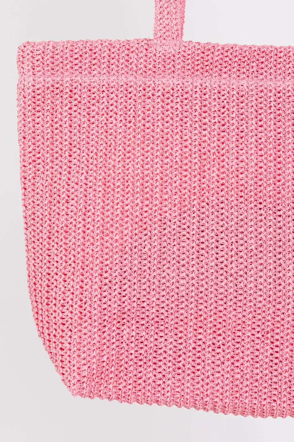 Solid Crochet Straw Bag Zipper Closure and Inner Pocket Pink - Pack of 6