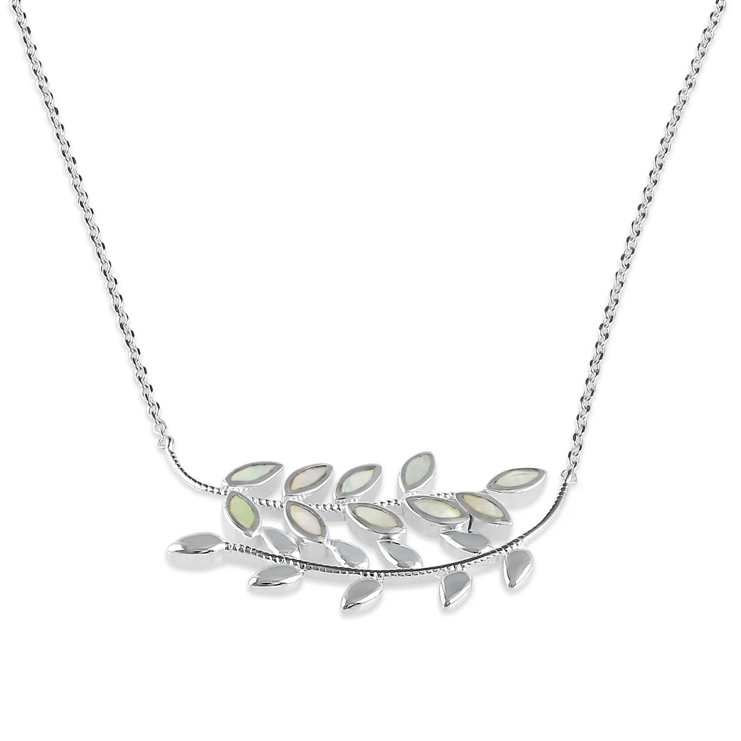 Sterling Silver Mother of Pearl Trendy Leaf Necklace
