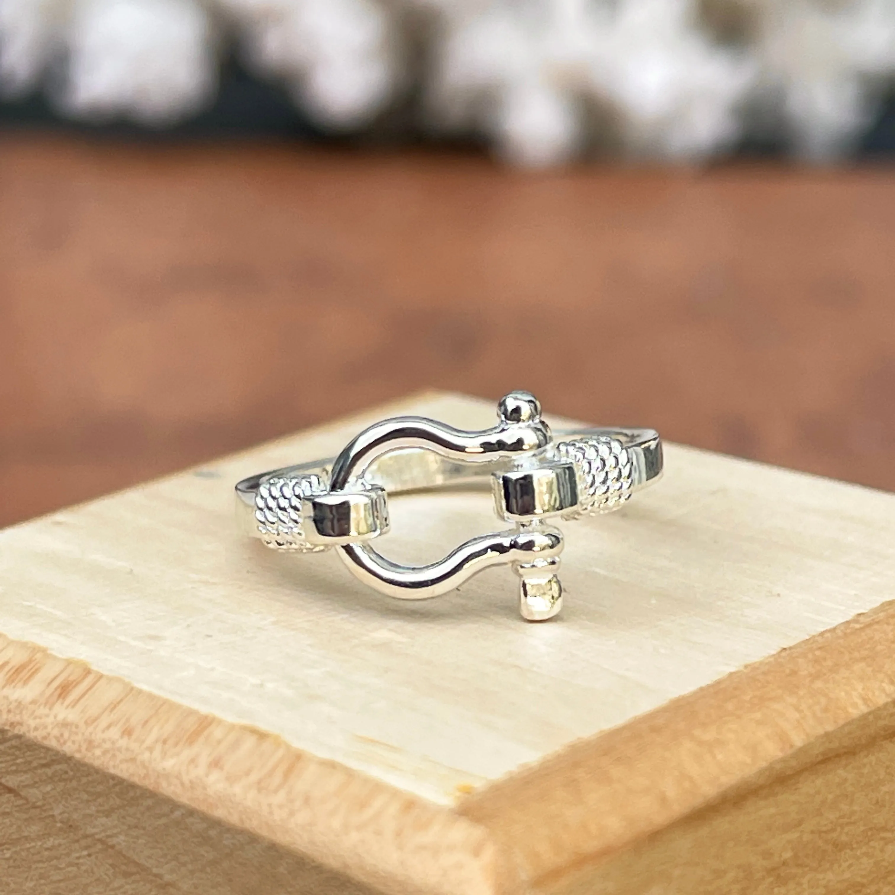 Sterling Silver Shackle Rope Edge Ring