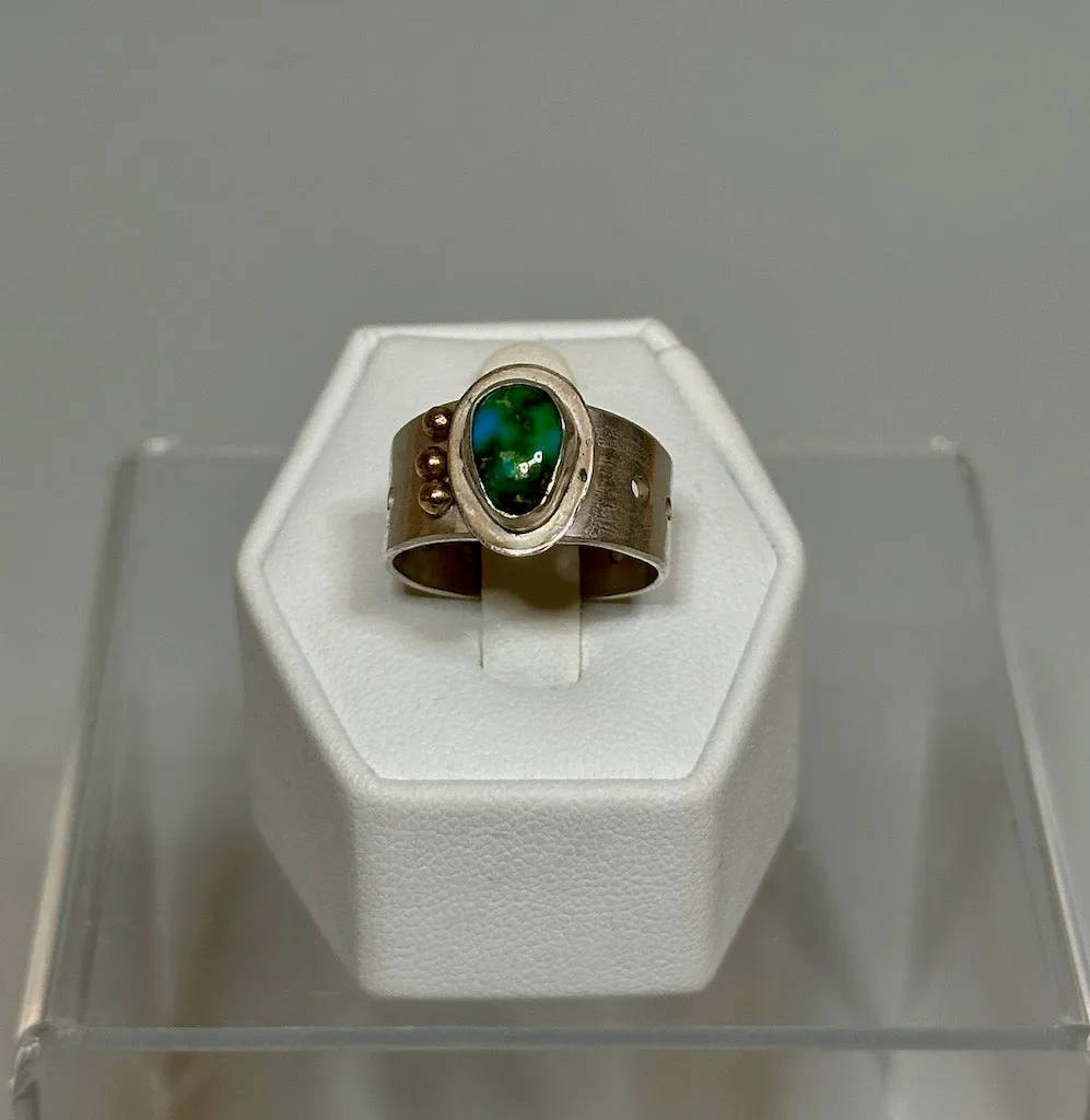 STERLING SILVER TURQUOISE AND 14K BALL RING MS233