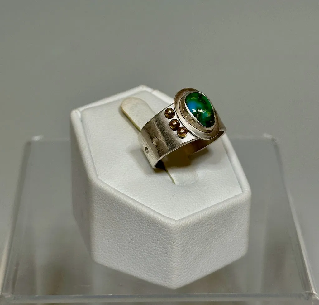 STERLING SILVER TURQUOISE AND 14K BALL RING MS233