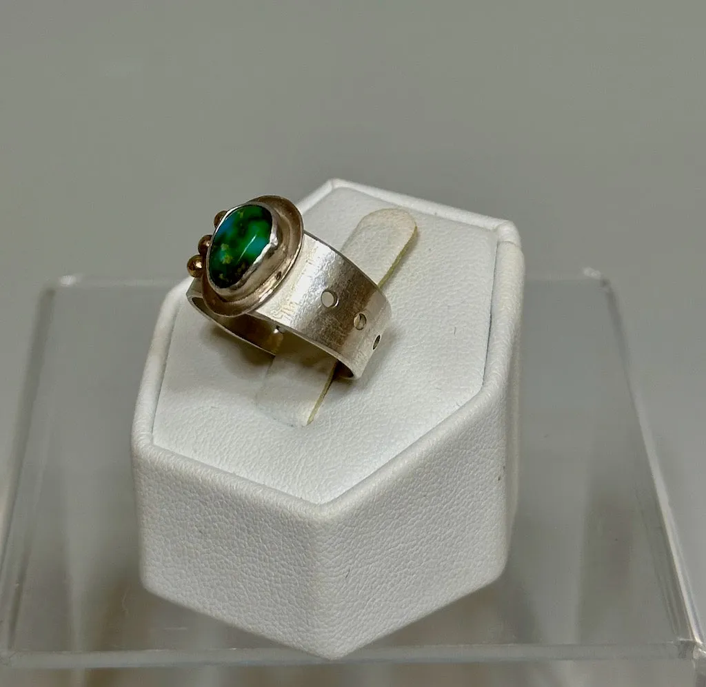 STERLING SILVER TURQUOISE AND 14K BALL RING MS233