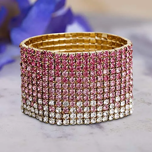 Steve Madden Yellow Gold-Tone Pink Ombre Rhinestone Stretch Bracelet For Women, one side (SMB508789GD)