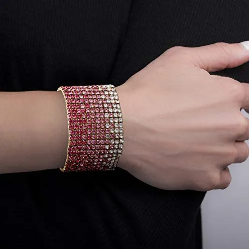 Steve Madden Yellow Gold-Tone Pink Ombre Rhinestone Stretch Bracelet For Women, one side (SMB508789GD)
