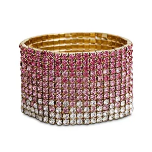 Steve Madden Yellow Gold-Tone Pink Ombre Rhinestone Stretch Bracelet For Women, one side (SMB508789GD)