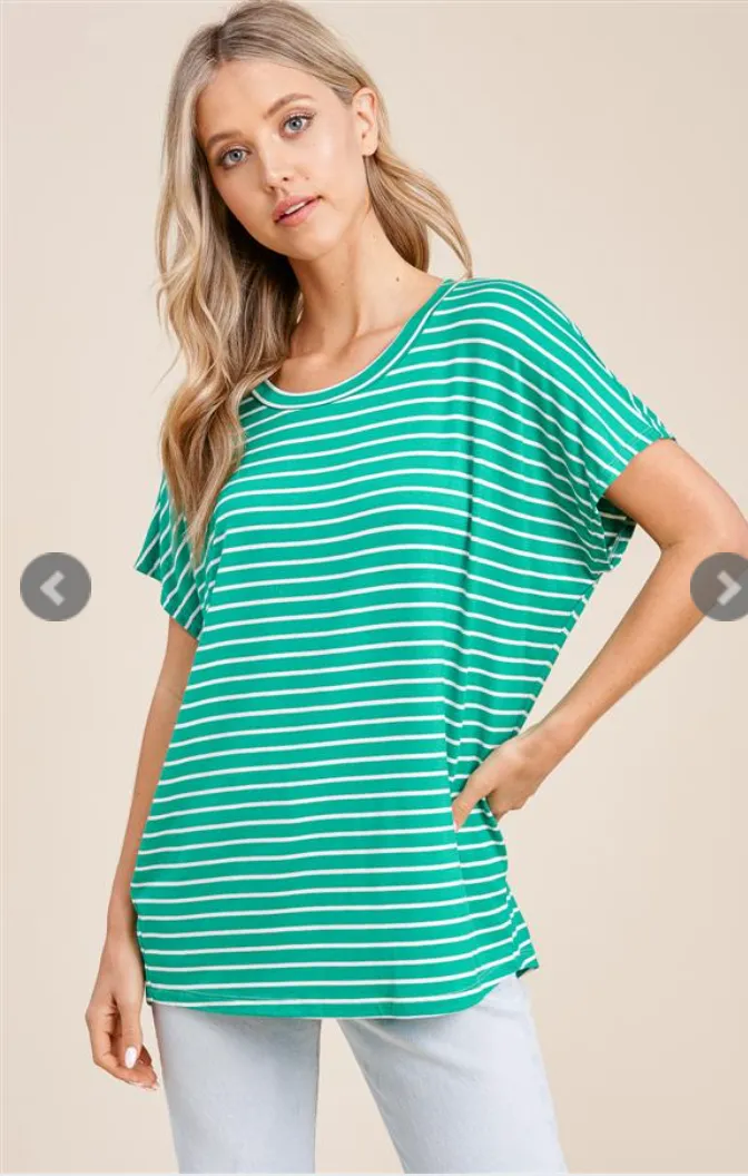 Stripe It Up Short Sleeve Top-4 Colors Available
