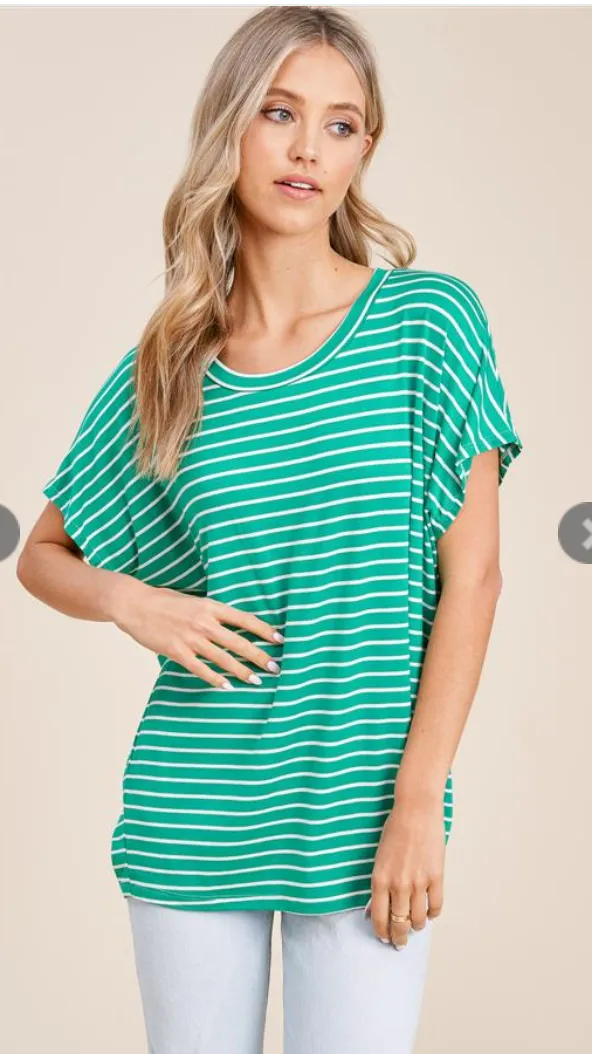 Stripe It Up Short Sleeve Top-4 Colors Available