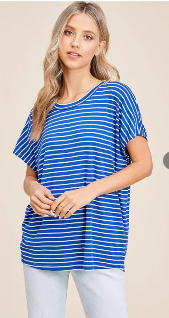 Stripe It Up Short Sleeve Top-4 Colors Available