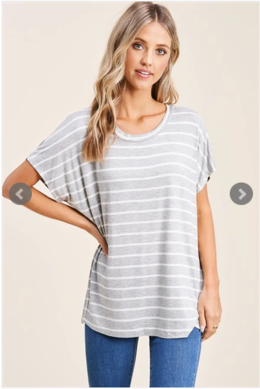 Stripe It Up Short Sleeve Top-4 Colors Available