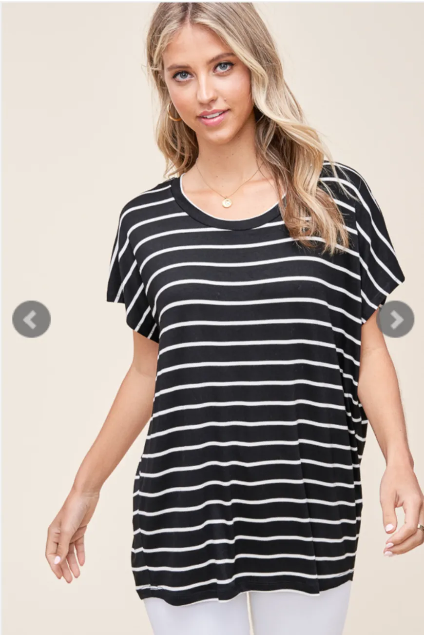 Stripe It Up Short Sleeve Top-4 Colors Available