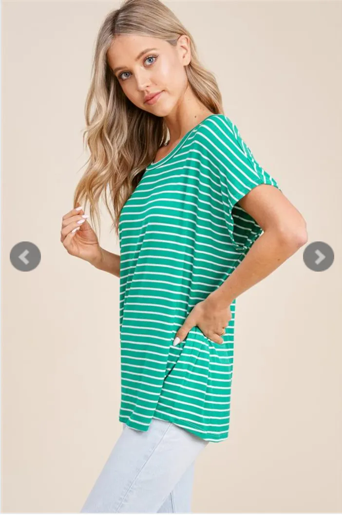 Stripe It Up Short Sleeve Top-4 Colors Available