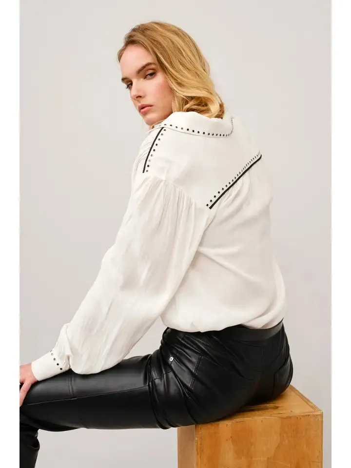 Studded Contrast Piping Collared Blouse