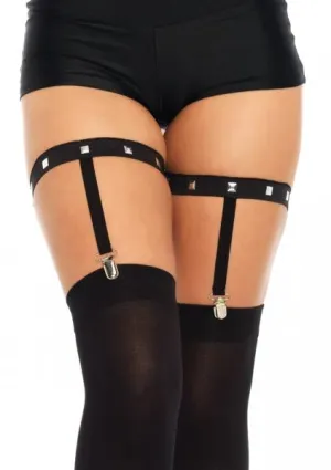 Studded Garter Suspender - Black - One Size