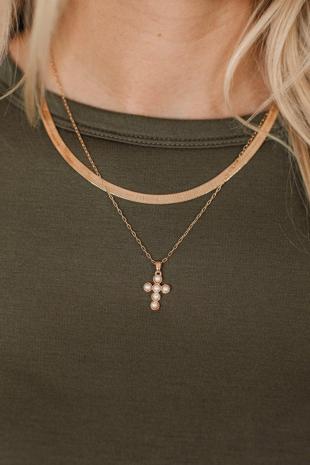 Sweet As Heaven 2-Tier Cross Necklace- Gold