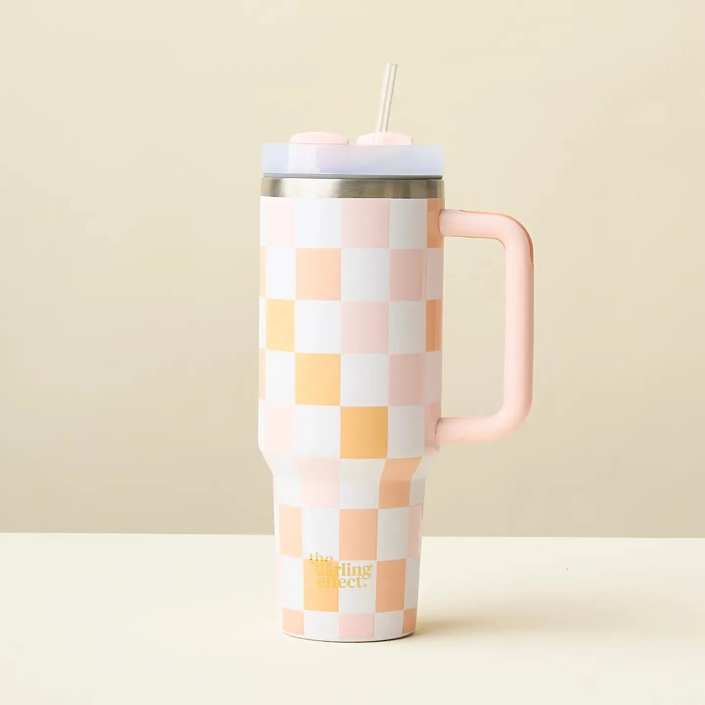 take me everywhere 40 oz tumbler in peach checker