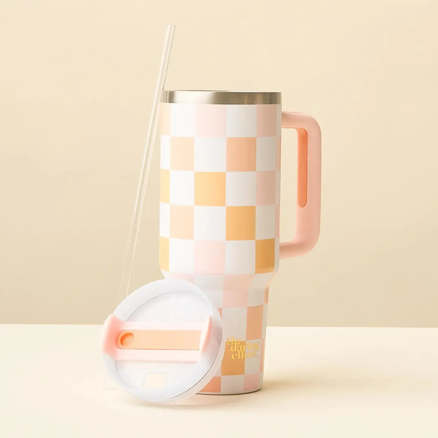 take me everywhere 40 oz tumbler in peach checker